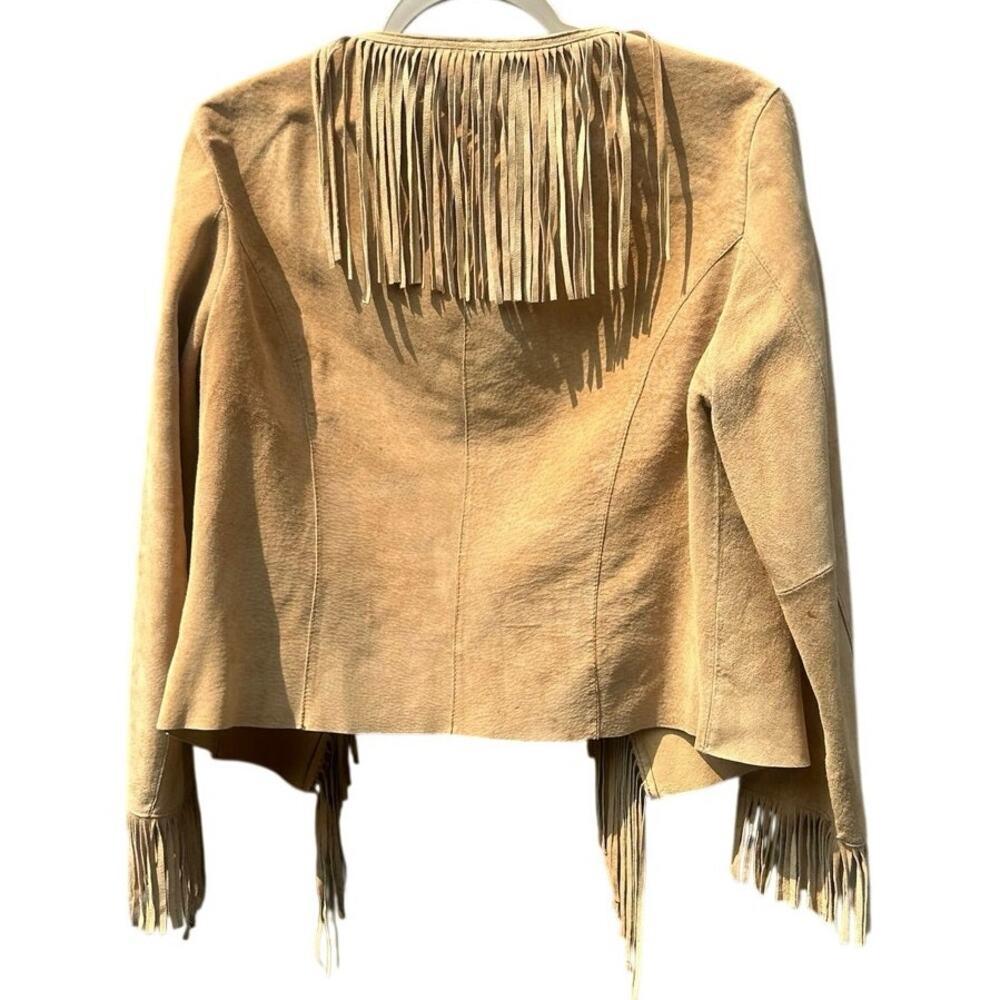 Vintage MIXIT Suede Leather Fringe Jacket L Western Cowgirl Boho Tan Y2K - Picture 4 of 10